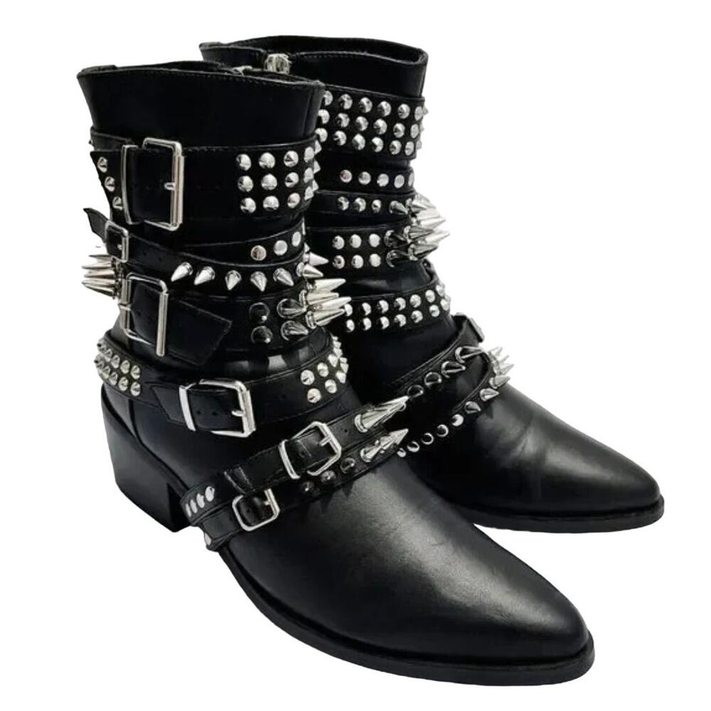 CURRENT MOOD x DOLLS KILL Rocked All Over Studded Boots Black Silver Sz 7 - Picture 1 of 9
